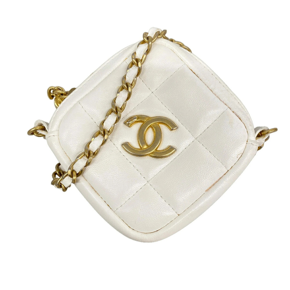 Chanel Matelassé Chain Shoulder Bag, Lambskin, White, Women's